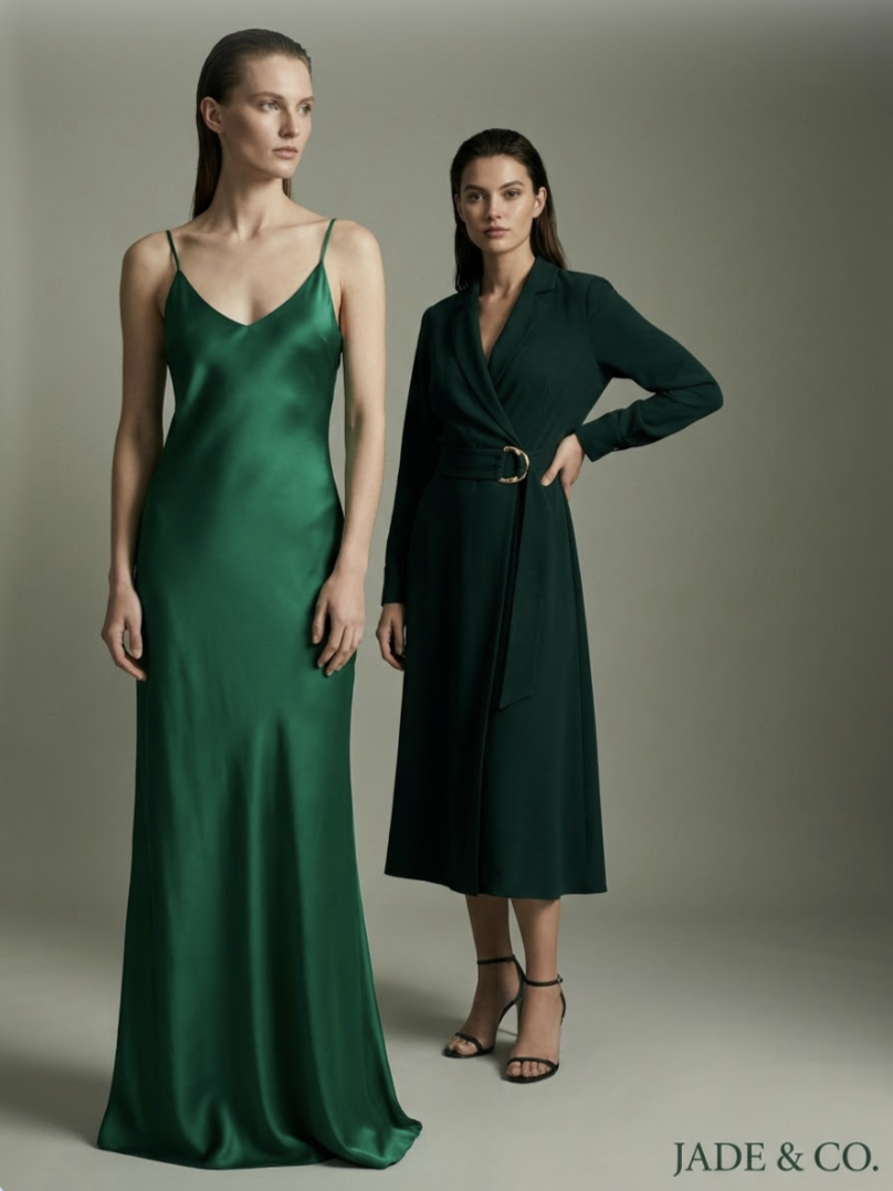 Emerald dresses editorial feature