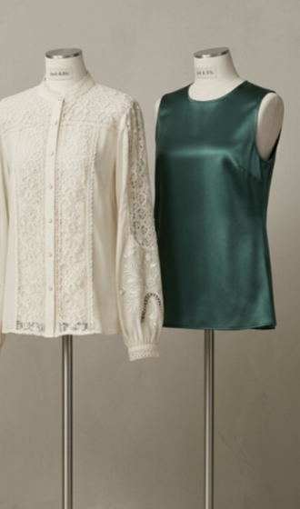 An antique ivory lace blouse with long gathered sleeves.